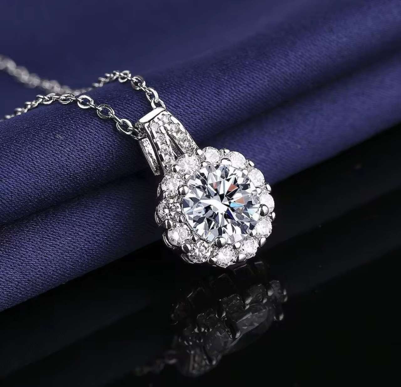 925 Sterling Silver Necklace 2 Carat Aaaaa Zircon Fashion Korean Women Elegant Round Pendant Necklac