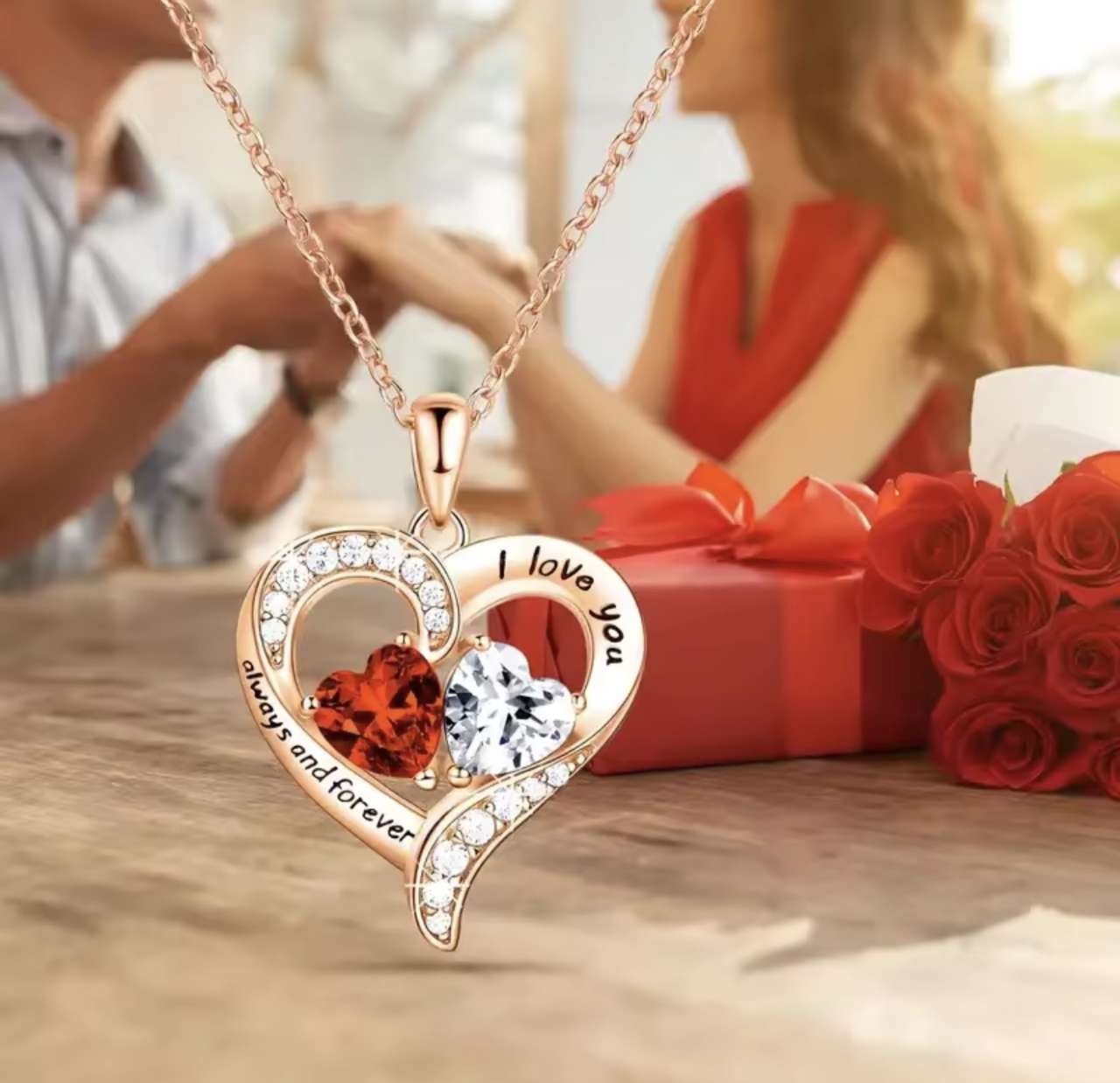 1PC Elegant Red Heart Pendant Necklace with Rose Gift Box - Romantic Valentine’s Day, Birthday,or Mo