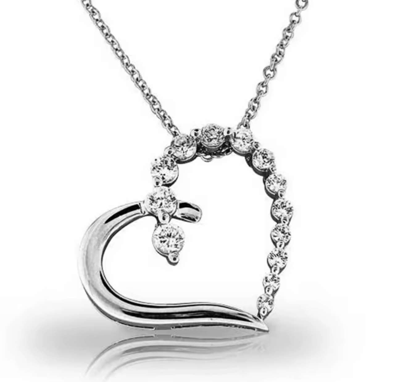 Huitan Bling Bling Princess Heart Pendant Necklace Silver Color Romantic Wedding Engagement Necklace