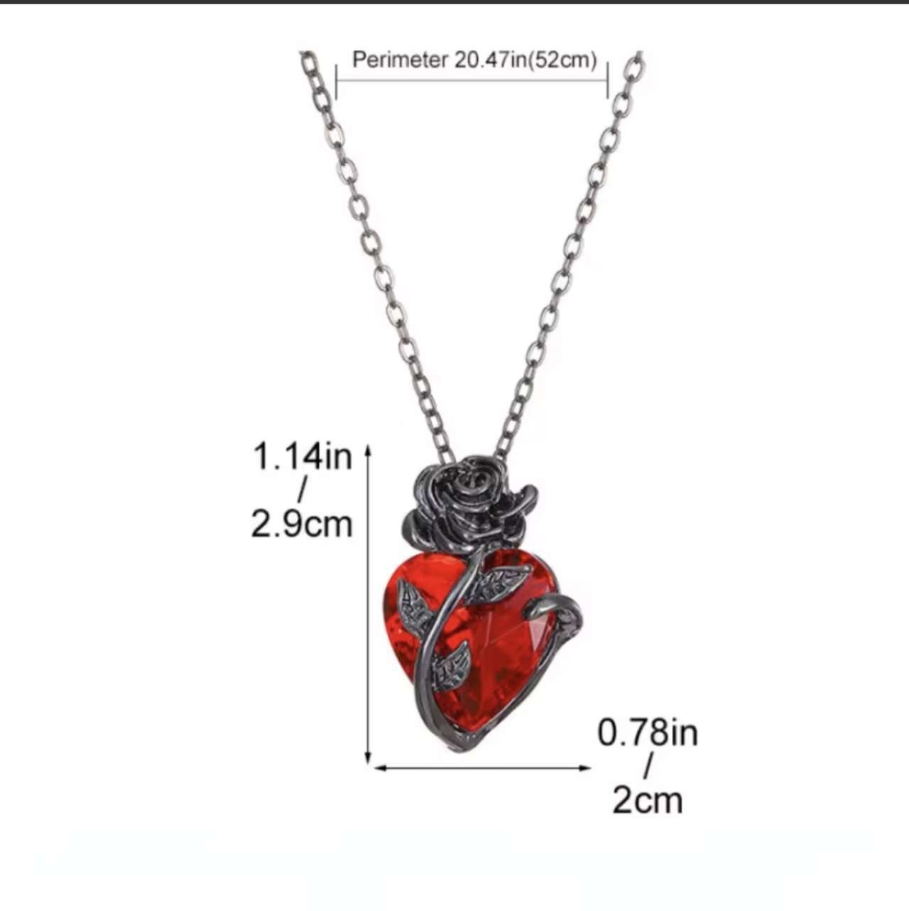 Gothic Rose Red Love Necklace Women's Y2K Jewelry Silver Color Tonebloody Human Heart Pendant Jewelr