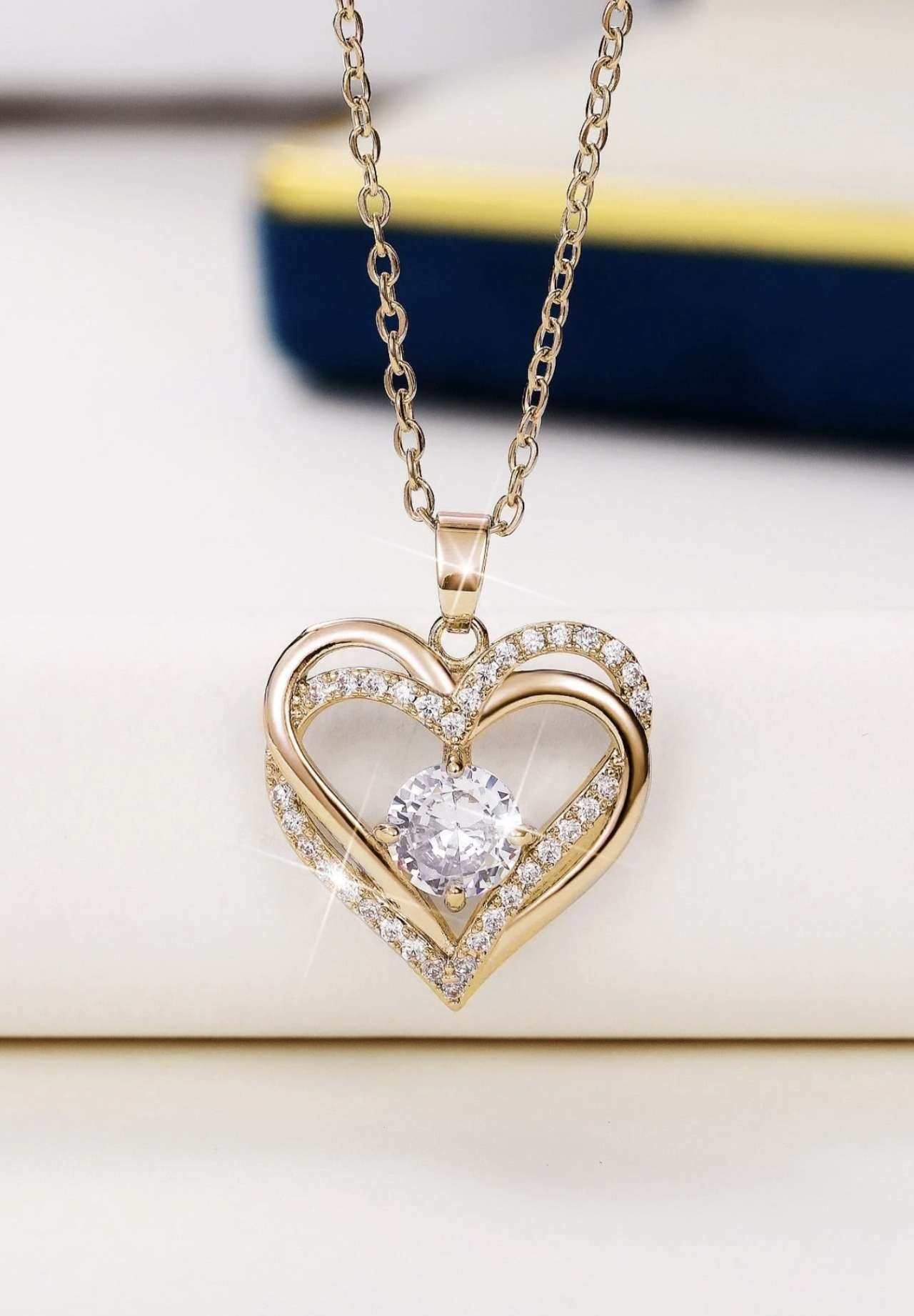 1pc Romantic Cubic Zirconia Heart Pendant Necklace, Valentine's Day, Mom, Mother's Day Gift