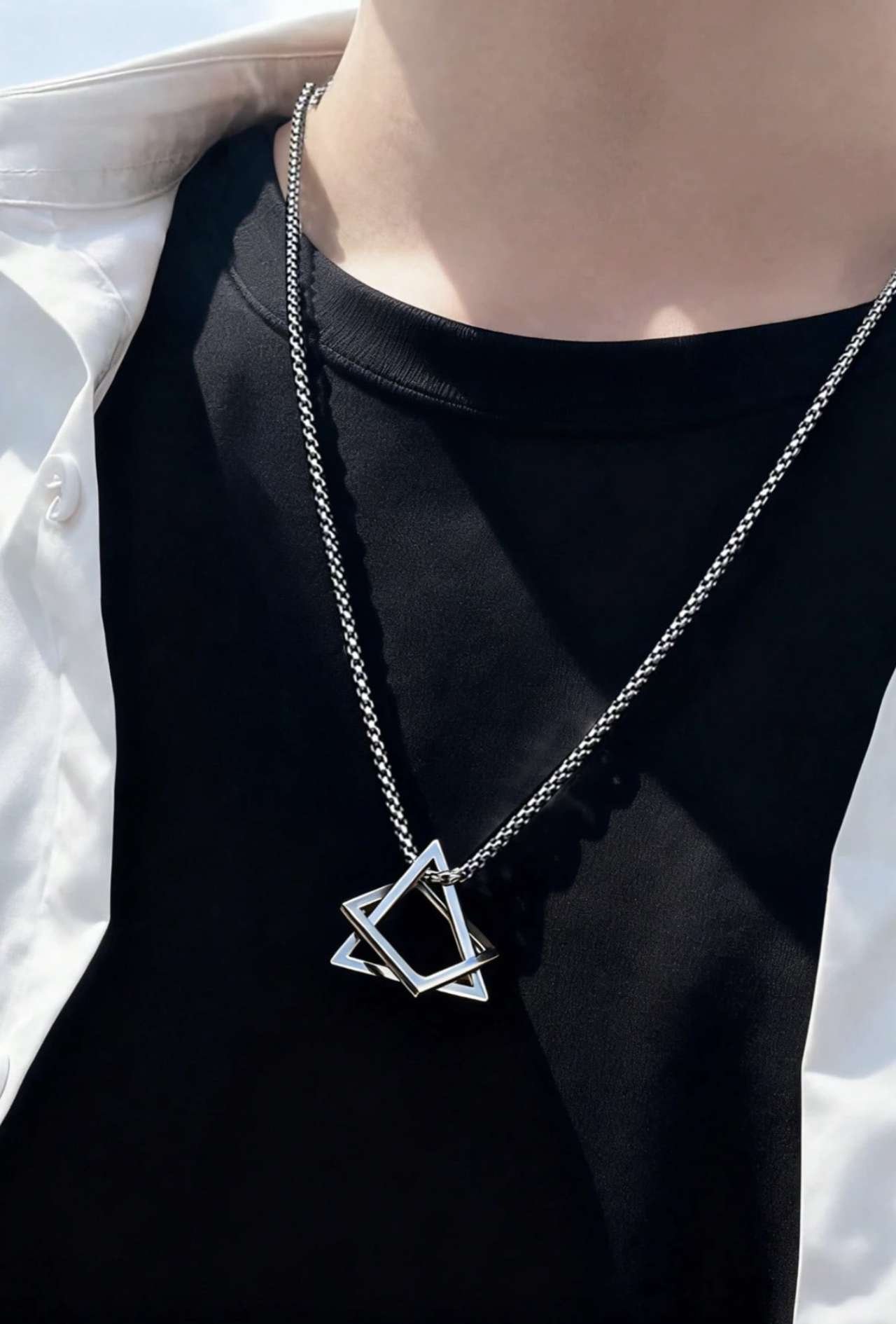 1pc Simple Stainless Steel Hollow Out Geometric Design Men's Necklace