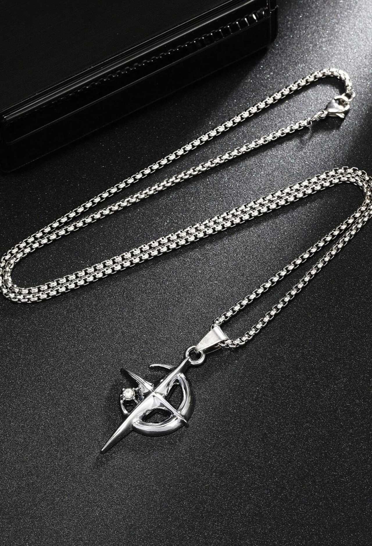 1pc European & American Fashion Halloween Crescent Moon & Star Pendant Necklace, Stainless Steel Bea