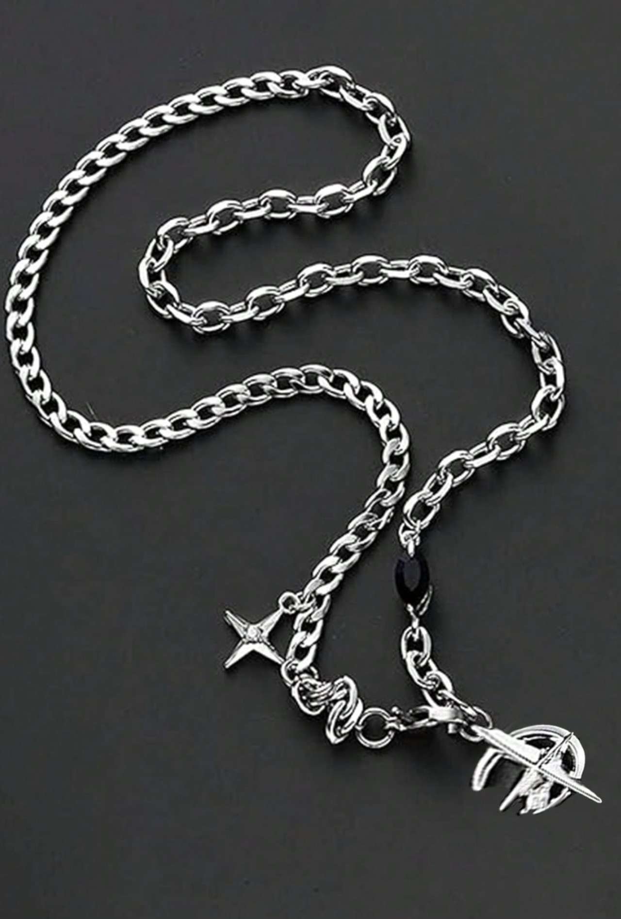 1pc Black Gemstone Starburst Niche Streetwear Necklace, Unique Design For Men, Elegant Clavicle/Swea