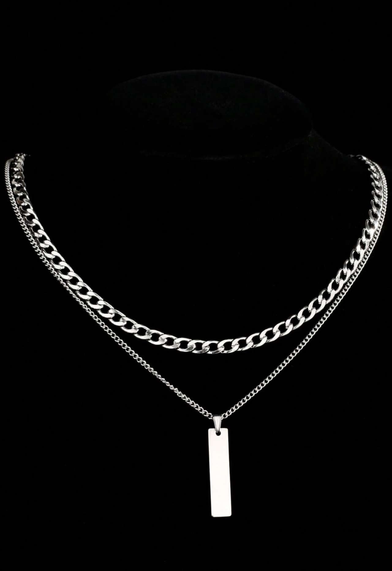 2pcs/Set Men's Layered Necklace With Simple Rectangle Pendant, Collarbones Chain, Christmas, New Yea