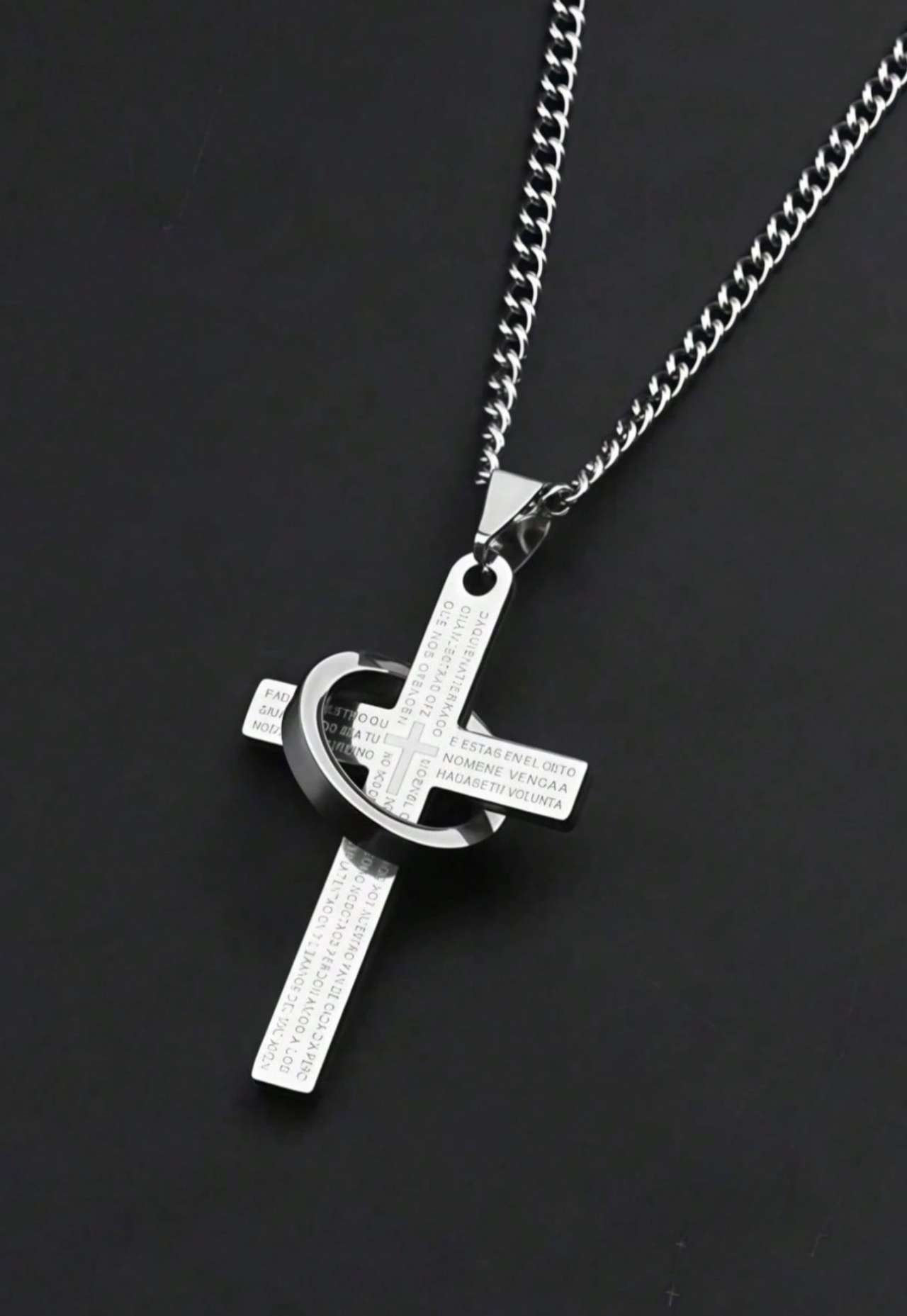 1pc Stainless Steel Cross & Hoop Pendant Necklace, Punk Style, Non-Fading, Suitable For Daily Wear, 