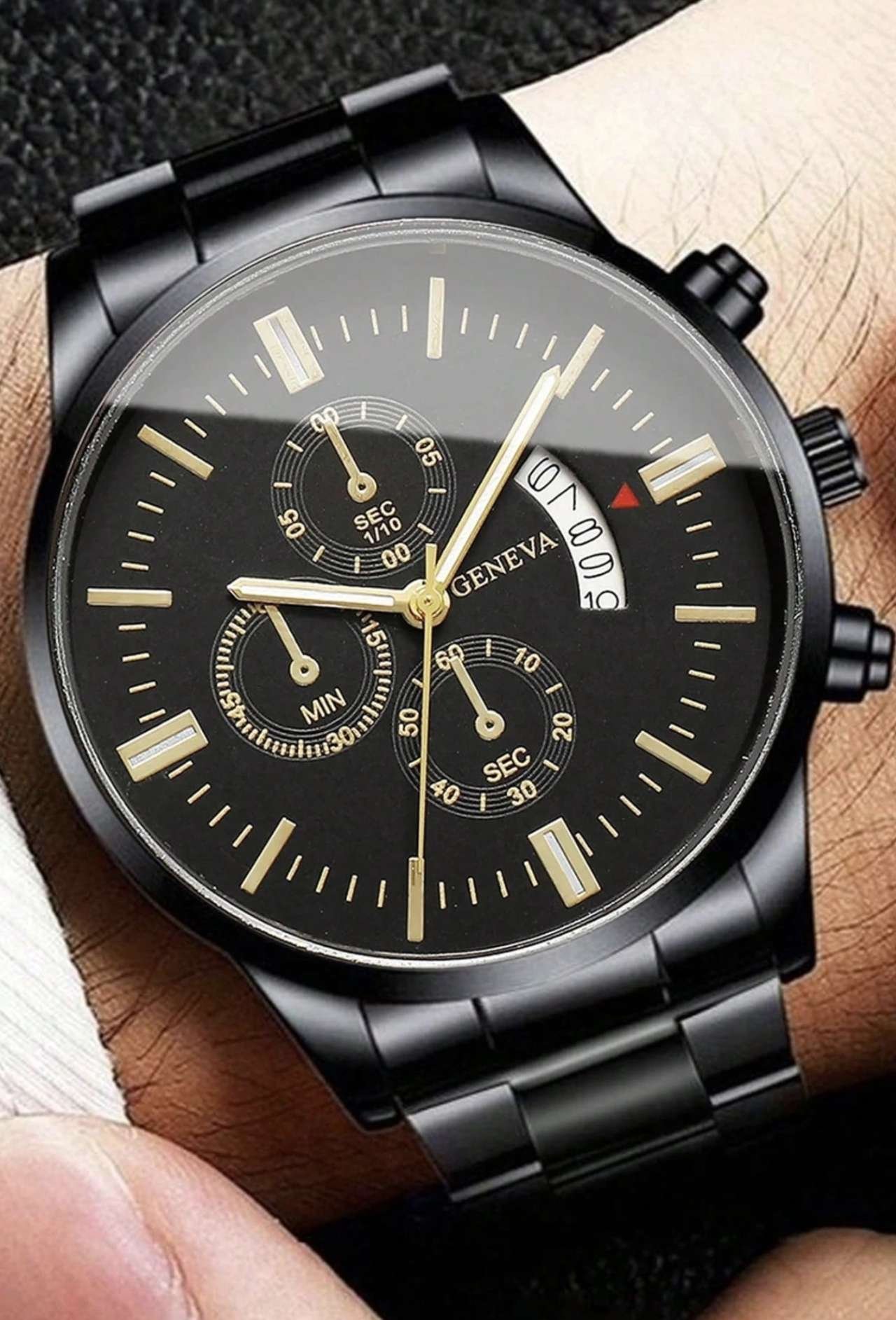 4pcs/Set Minimalist Business Men's Quartz Watch Set, Including Black Watch Case, Wallet, Pen And Key