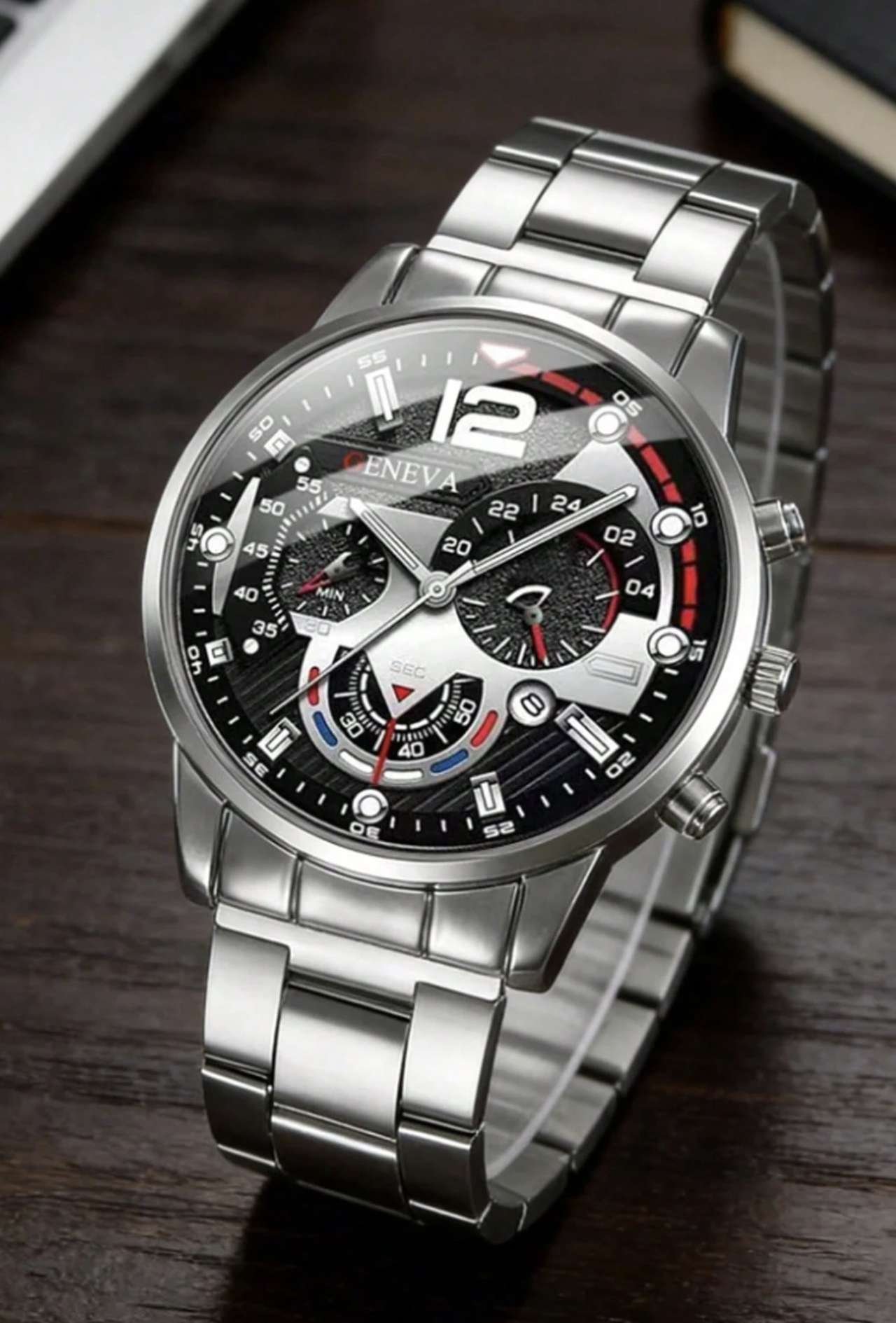 3PCS/1PC-Watch Optional Men's Silver Wristwatch Set, Stainless Steel Metal Band, Cool Luxury Busines