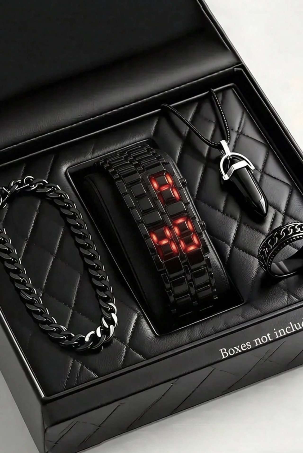 4pcs/Set Fashionable New Business Men's Stainless Steel Band LED Electronic Watch, Suitable For Dail