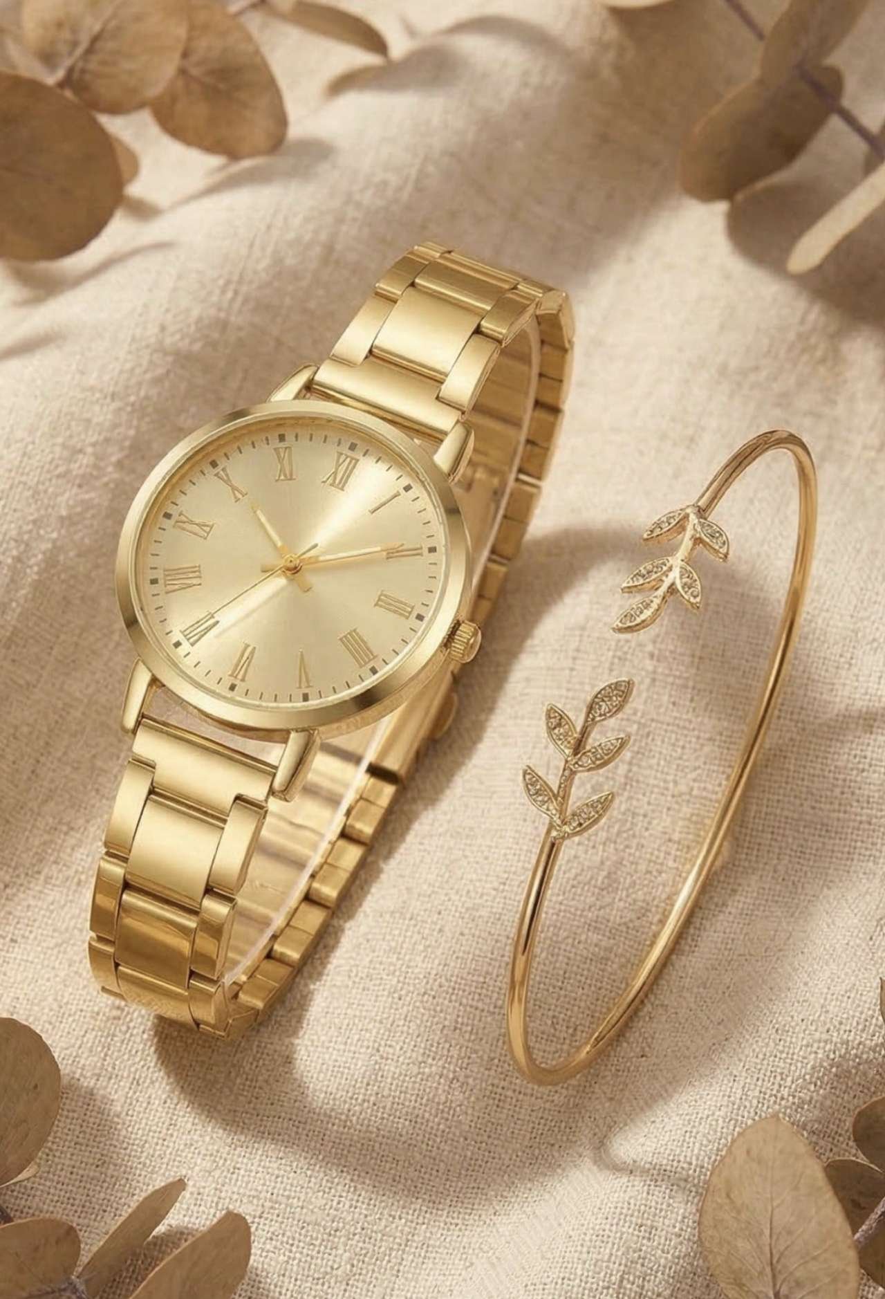 2pcs/Set Women's Watch, Minimalist Fashion Roman Numeral Dial Steel Strap Quartz Watch