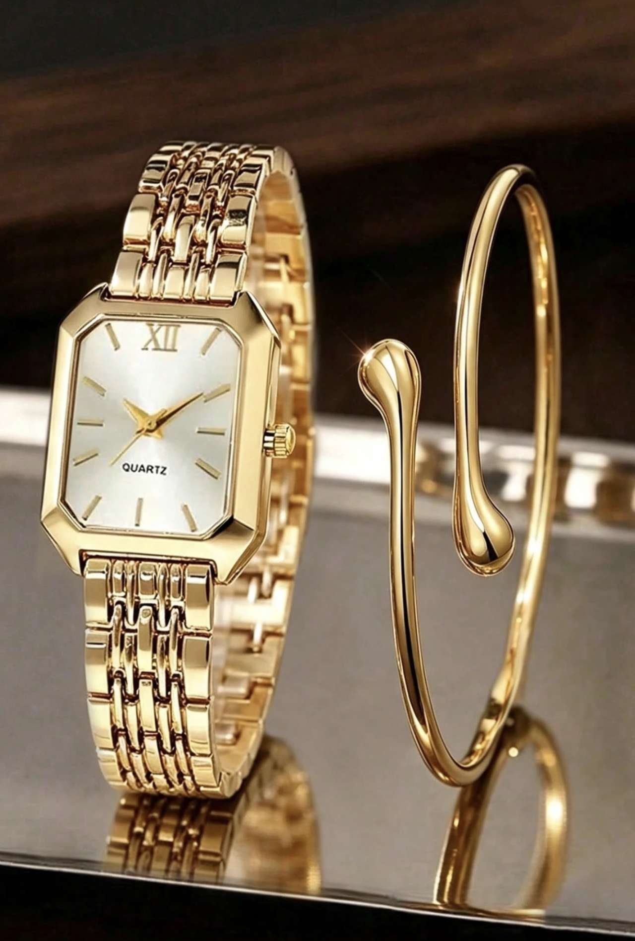 Women's Elegant Elegant Steel Band Square Dial Quartz Wristwatch, Classic Luxury Style (1pc/Set), Wa