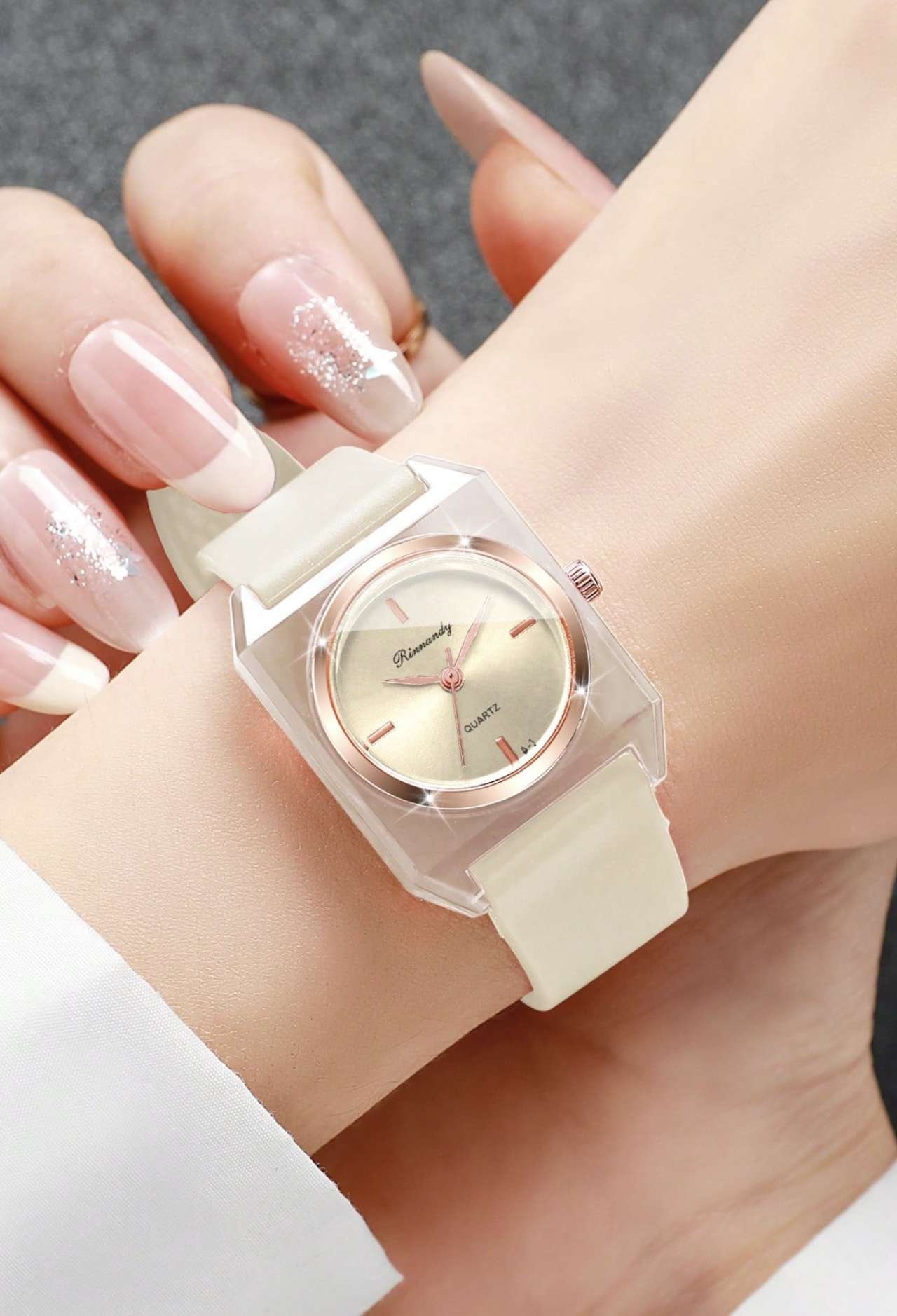 1pc Women's Silicone Quartz Watch, Fashionable Minimalist Square Dial, Classic Elegant Wristwatch