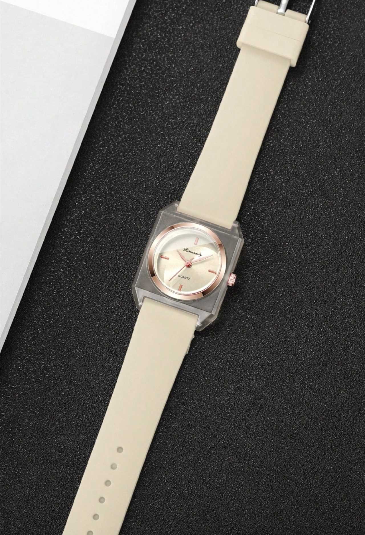 1pc Women's Silicone Quartz Watch, Fashionable Minimalist Square Dial, Classic Elegant Wristwatch