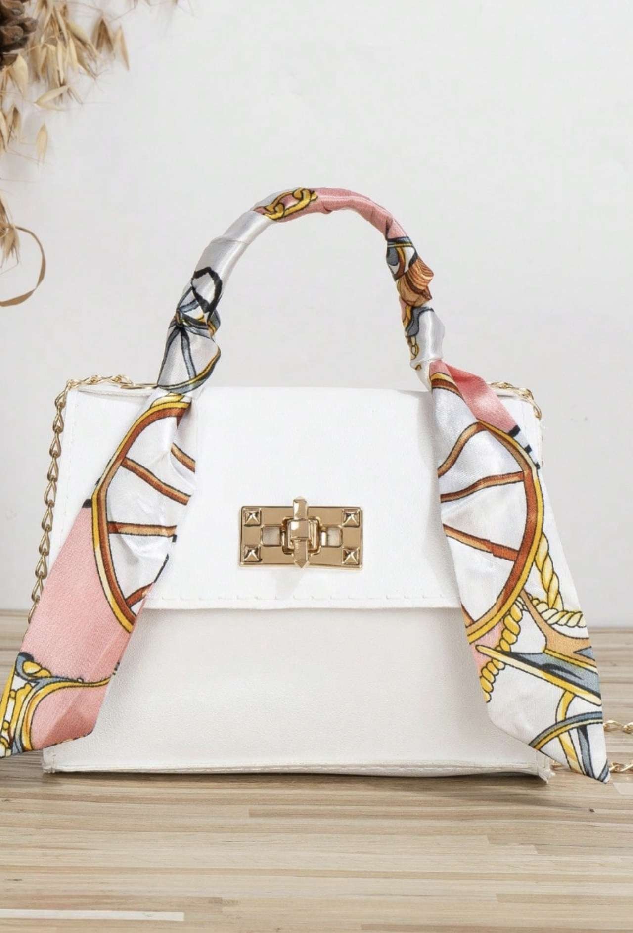 Casual Street Jacquard Plaid Women's Handbag, Scarf Decor Small Square Bag