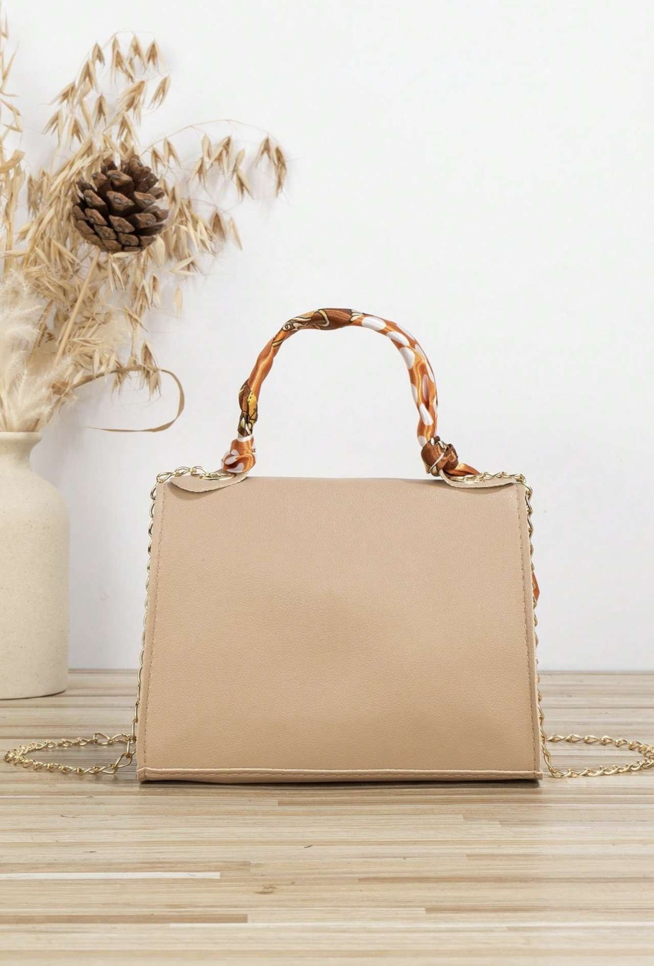 Casual Street Jacquard Plaid Women's Handbag, Scarf Decor Small Square Bag