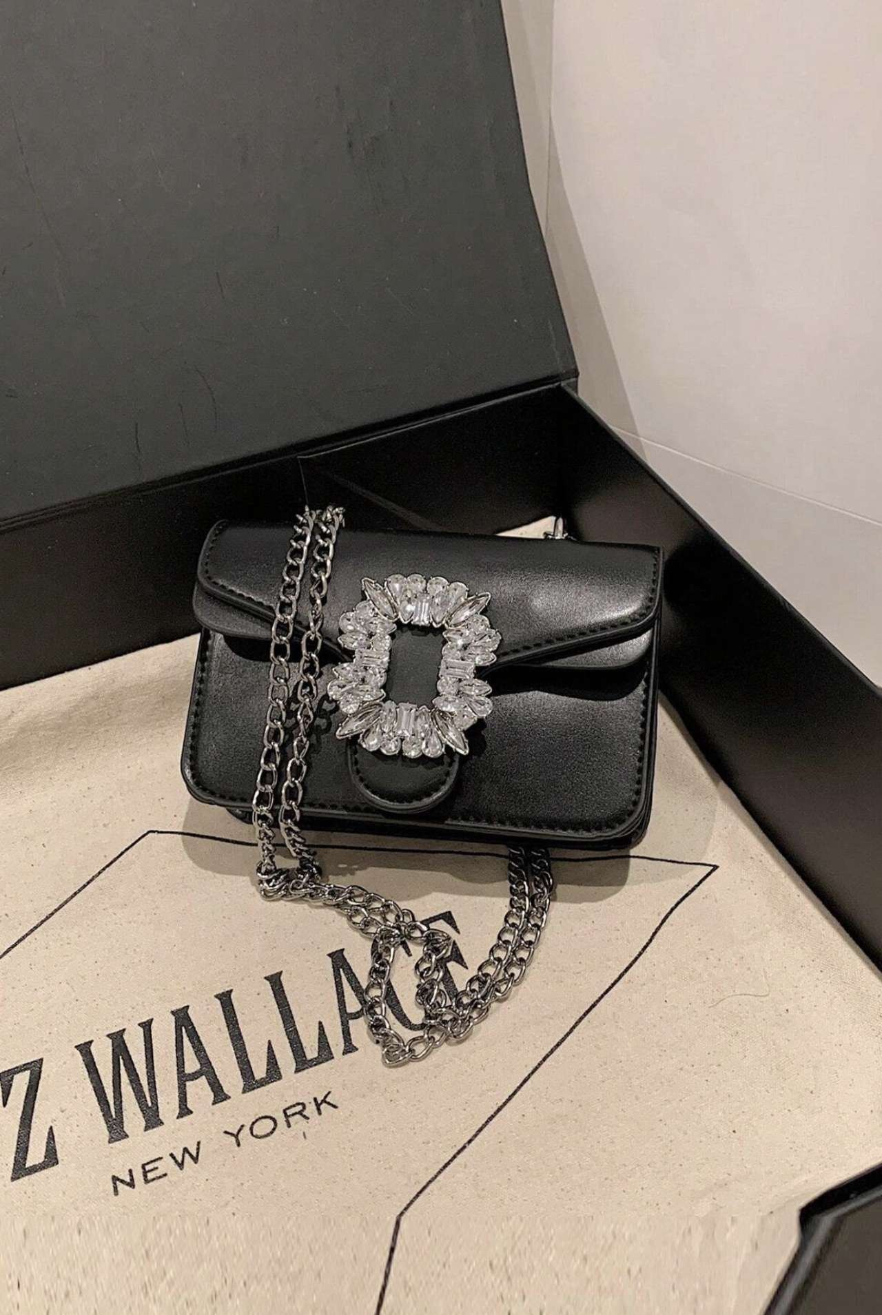 Mini Rhinestone Decoration Shoulder Bag, Fashionable PU Flap With Metal Chain Strap Clutch For Women