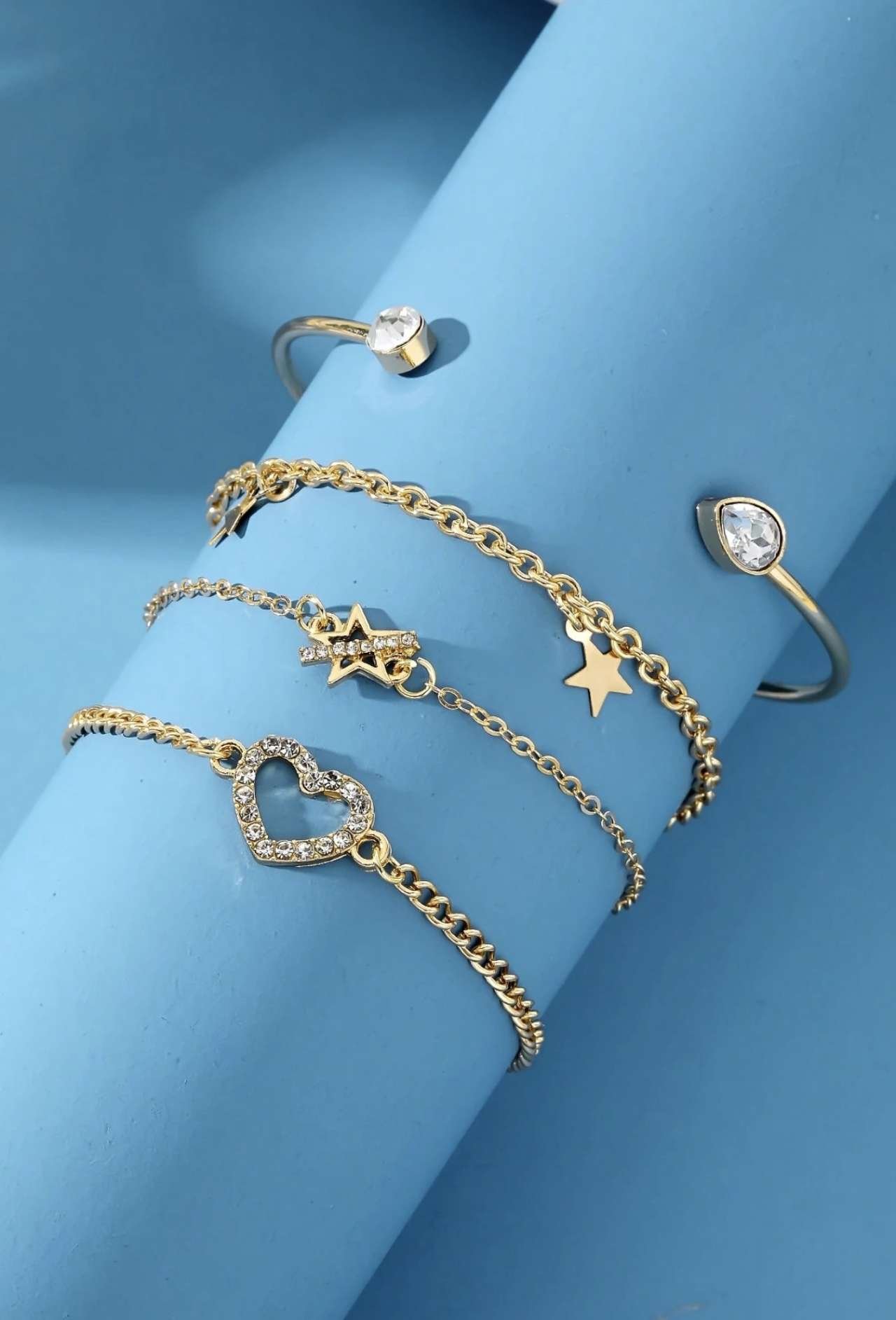 4pcs/Set Faux Pearl Butterfly & Heart Shaped Adjustable Bracelet Set