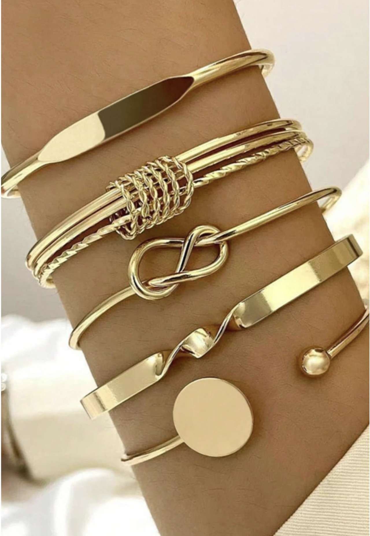 5pcs/Set European And American Minimalist Chain Bracelet, Fashion Gold Mixed Open Knot Bangle, Suita