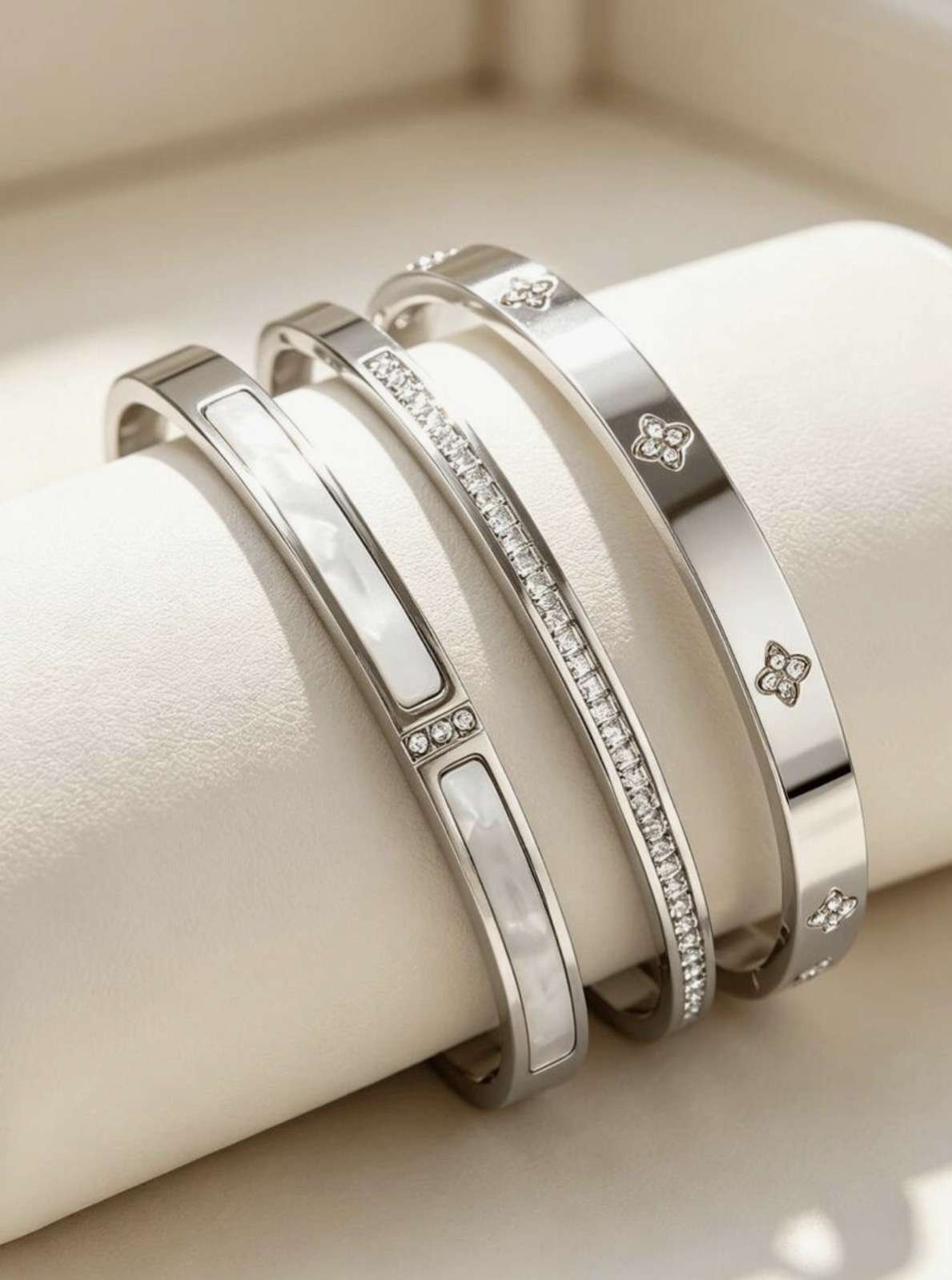3pcs/1pc Stainless Steel Zirconia Bracelet, Single Row Rhinestone Bracelet, Stackable Shiny Delicate