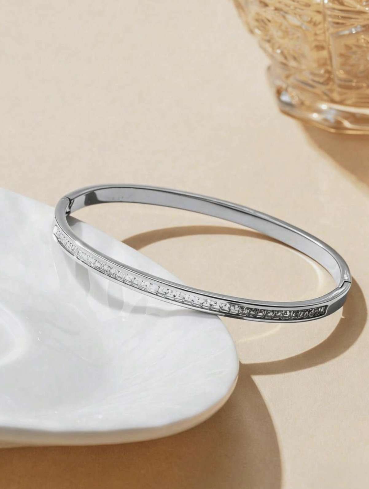 3pcs/1pc Stainless Steel Zirconia Bracelet, Single Row Rhinestone Bracelet, Stackable Shiny Delicate