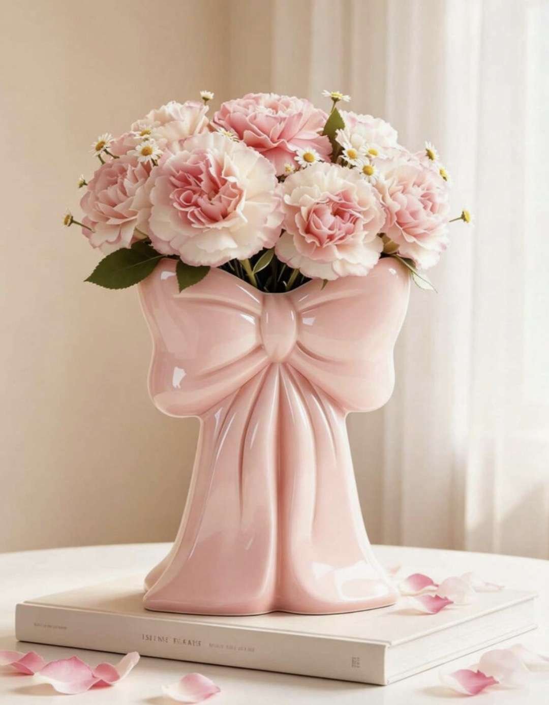 1pc Pink Bow Vase, Flower Vase, Minimalist High-End Design, Suitable For Room Decoration, Home Livin