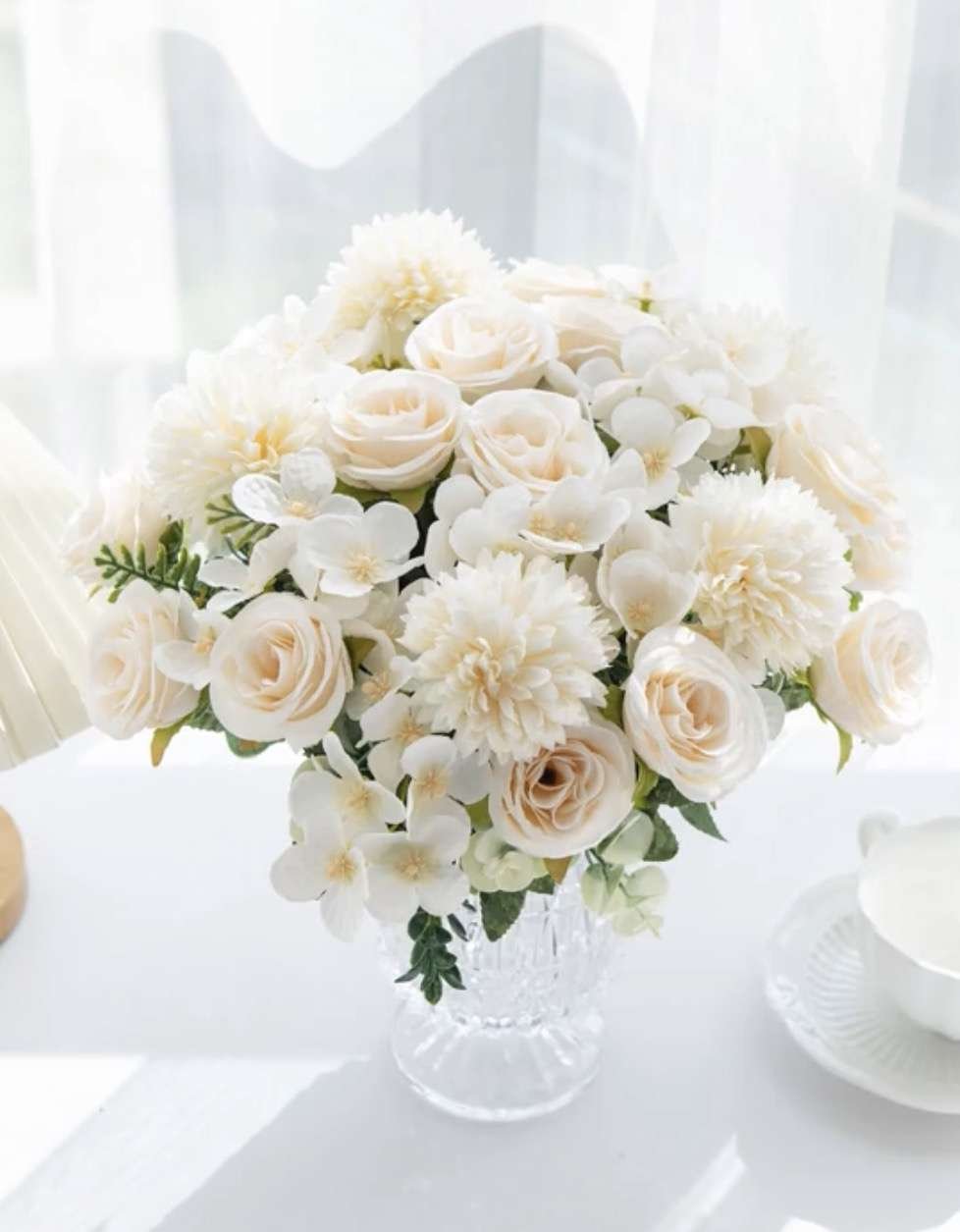1 Bouquet Artificial Rose Flowers, Includes Silk Embroidered Balls, Suitable For Wedding, Home, Rest