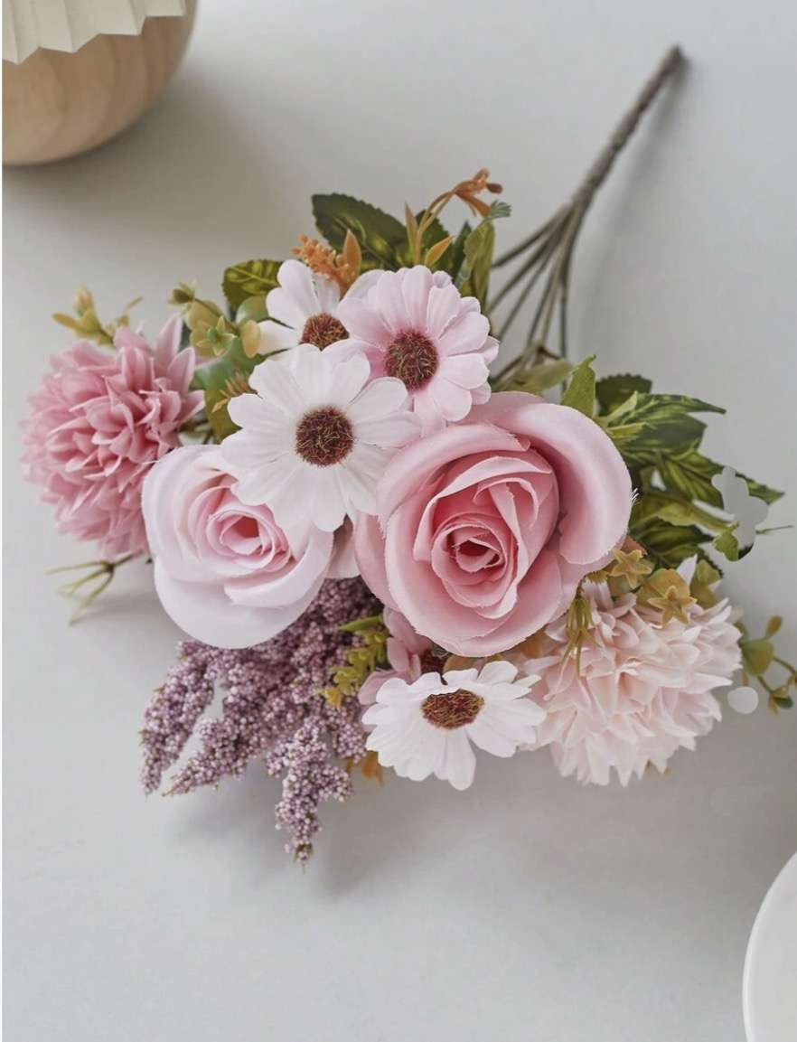 1pc/3pcs Artificial Silk Rose, Daisy, Dandelion Flower Bouquet, Suitable For Wedding, Home Party Dec
