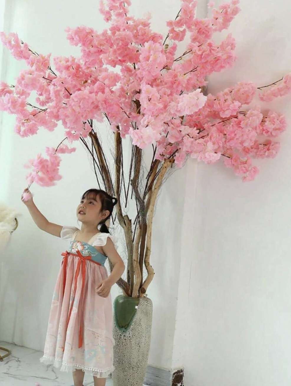 100cm Artificial Flame Retardant Silk Sakura Flower Branch, Sakura Tree Wedding Party Backdrop Wall 
