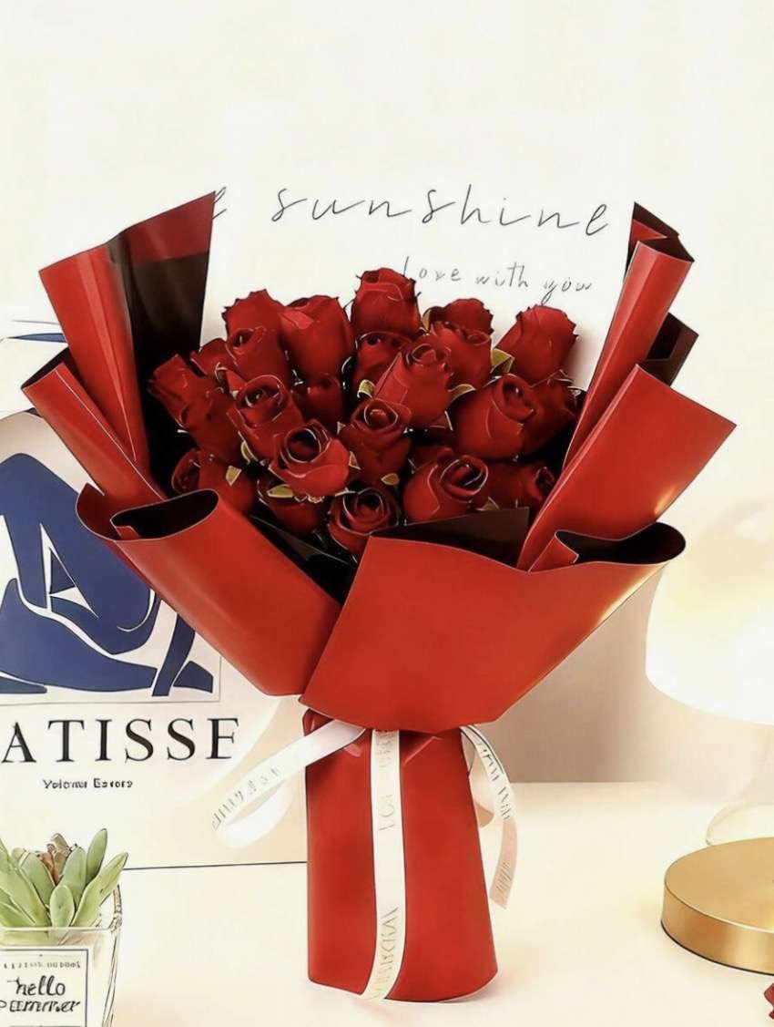 24pcs Artificial Silk Rose Flowers, Realistic Rose Bouquet, Fake Rose Stems, Suitable For Valentine'