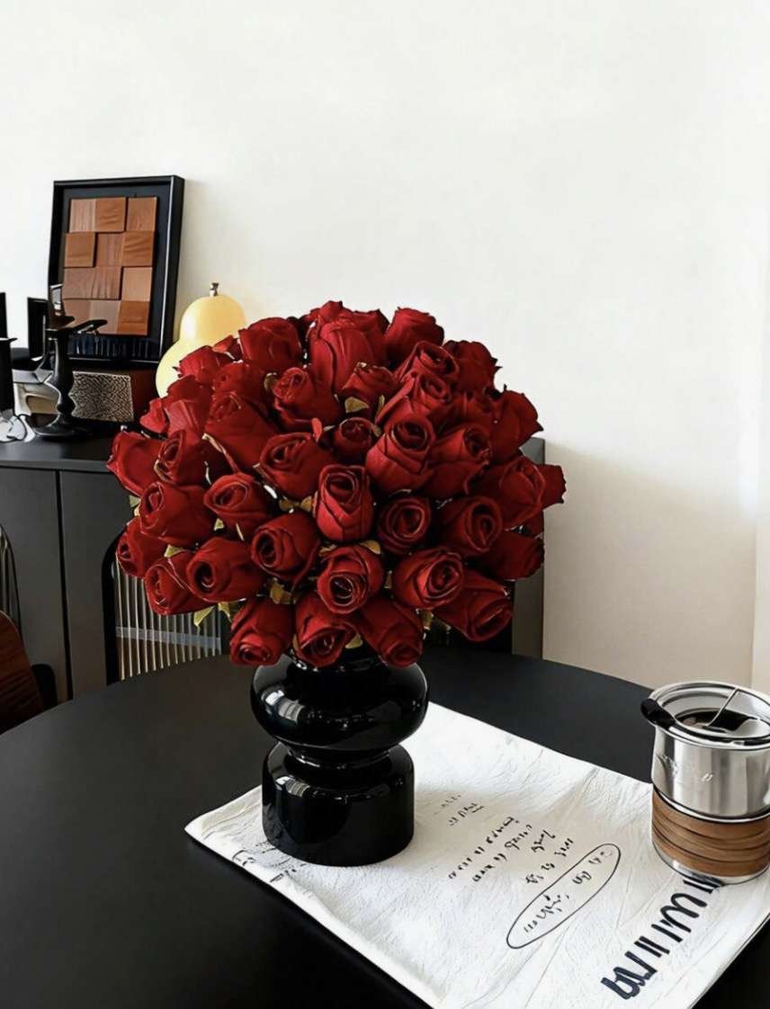 24pcs Artificial Silk Rose Flowers, Realistic Rose Bouquet, Fake Rose Stems, Suitable For Valentine'