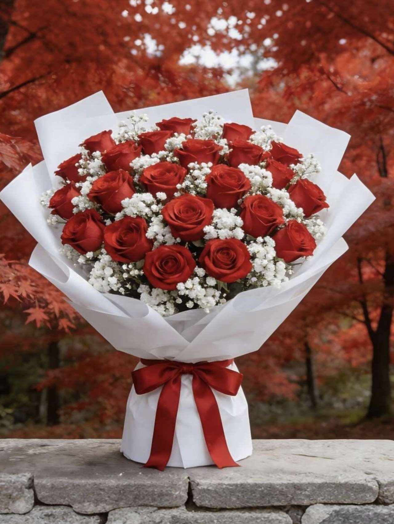 29PCS Red And White Mixed Artificial Rose Bouquet, High-End Faux Flowers, Everlasting, Suitable For 