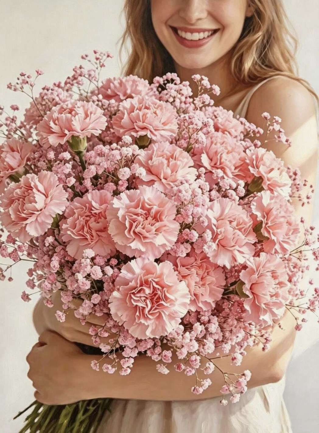 2/26/52pcs Artificial Carnations + Artificial Baby's Breath, Silk Material Stems, Suitable For Funer