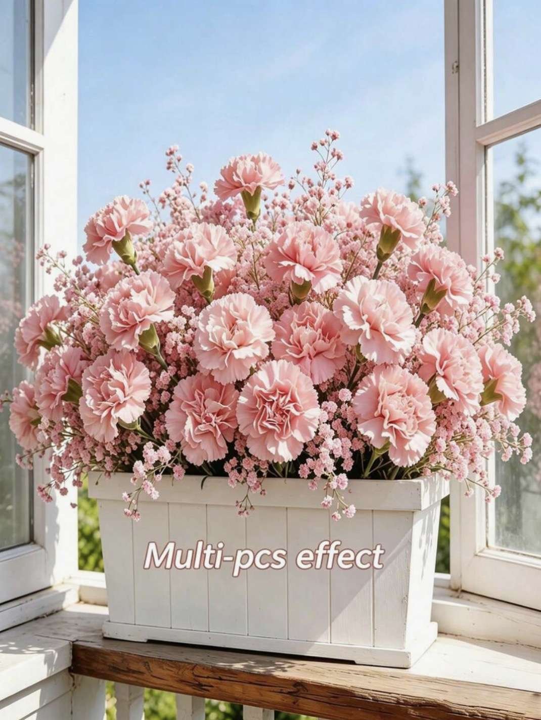 2/26/52pcs Artificial Carnations + Artificial Baby's Breath, Silk Material Stems, Suitable For Funer