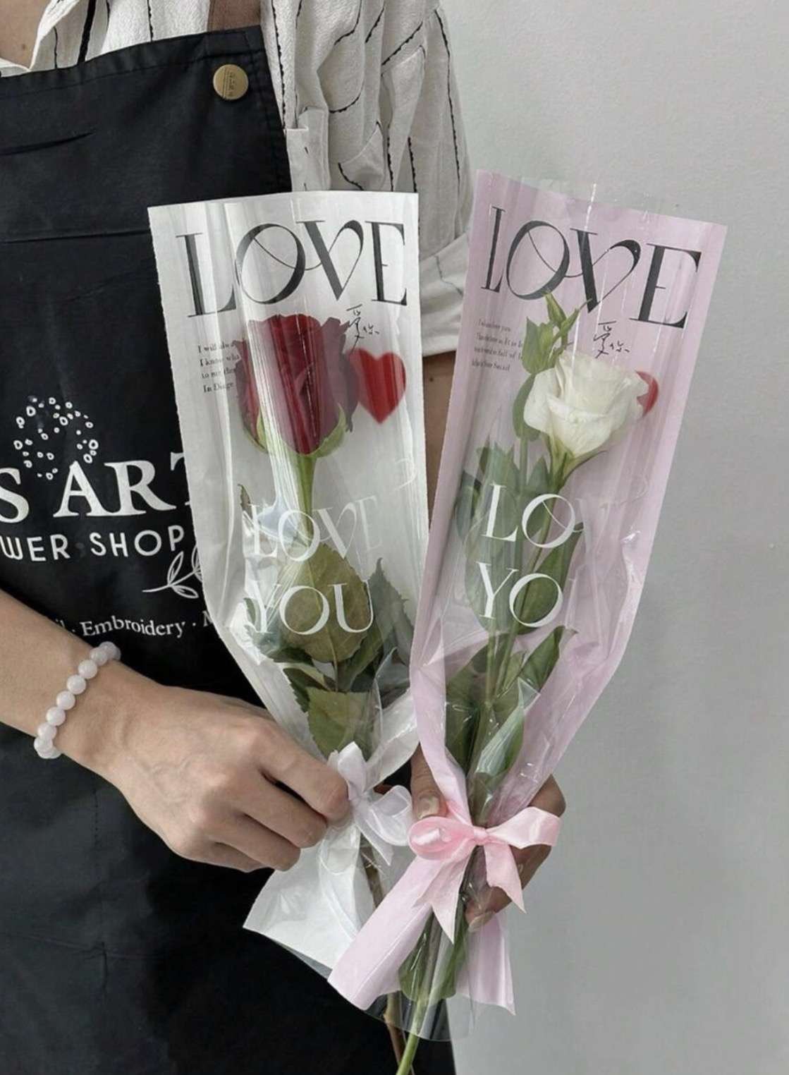 10pcs/Pack Transparent Flower Bouquet Gift Bags, Colorful Flower Packaging Bags, Single Rose Packagi