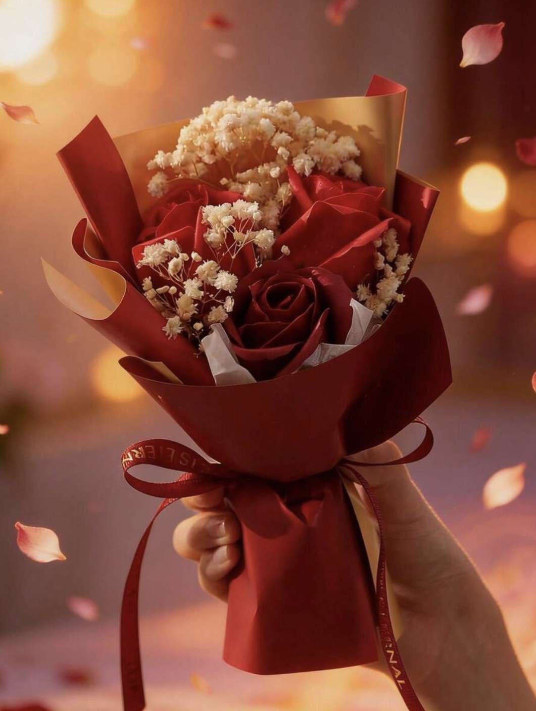 Fashionable Artificial Flowers, Artificial Roses, And Baby's Breath, Paired With Bouquet Wrapping Pa